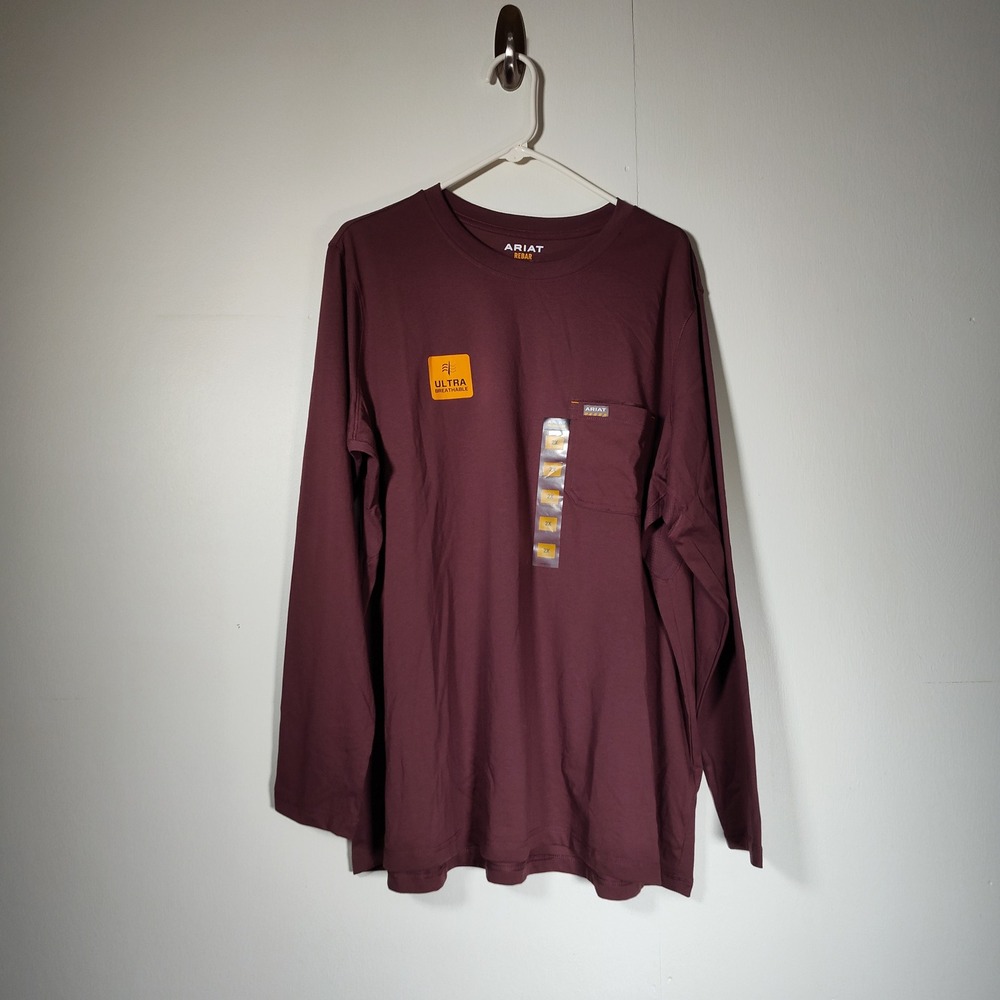 Ariat NEW Rebar Workman Reflective Flag LS Tshirt Womens 2X Catawba Grape